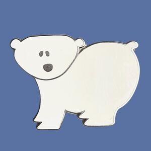 Polar Bear Lapel Pin Enameled Cream Silver Tone Cartoon Animal Brooch Pinback